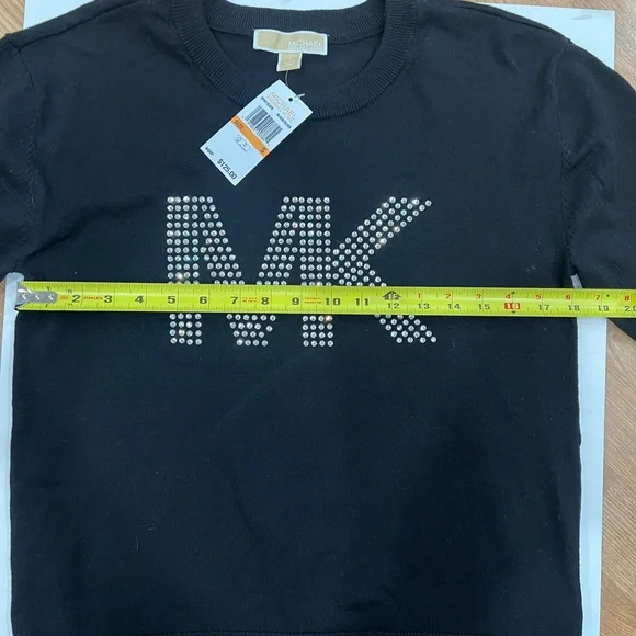 Michael Kors Black Crewneck Sweater with Silver Studded Rhinestone MK Logo Small - Picture 7 of 7
